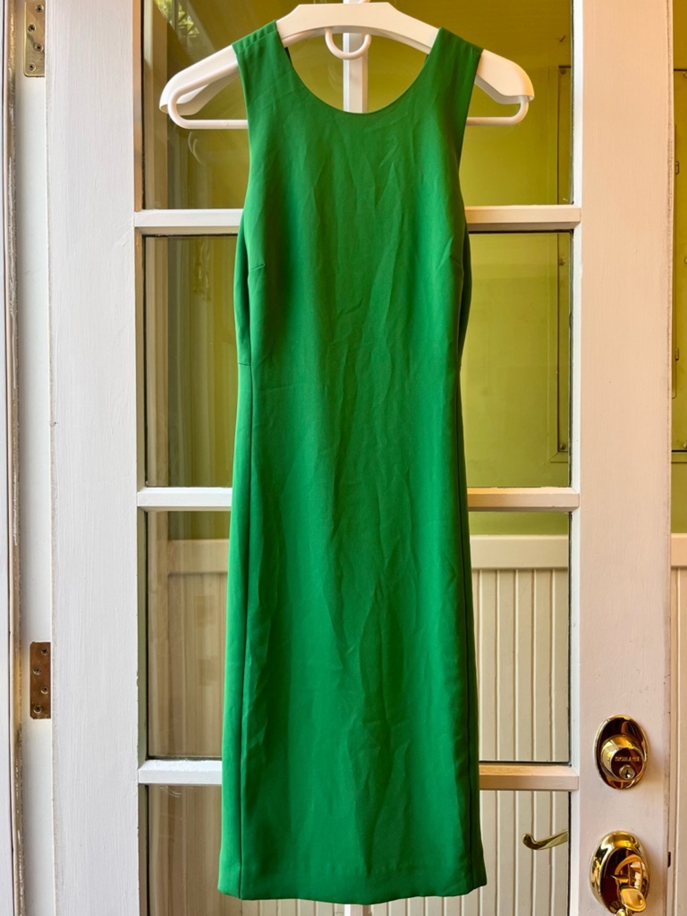 Ann Taylor Sleek Green Sleeveless Sheath Dress with Cross Back Detail